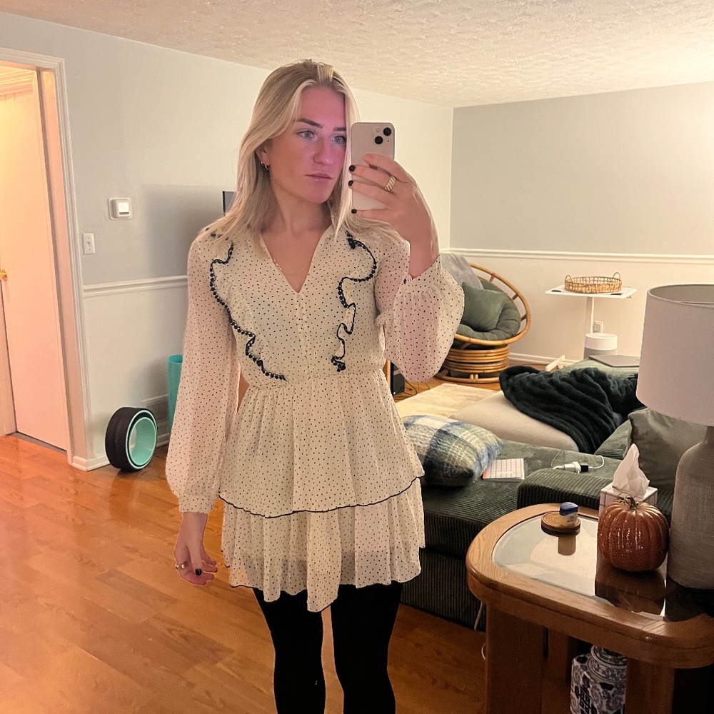 Zara Tiered Ruffle Polka Dot Dress - XS